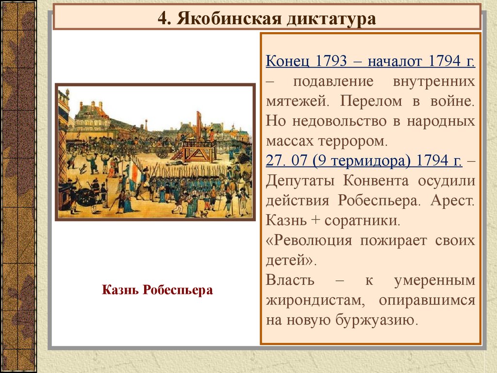 1793. Якобинский террор (1793-1794). Якобинская диктатура 1793-1794 гг.. Якобинская диктатура. Великой французской буржуазной революции Якобинская диктатура.