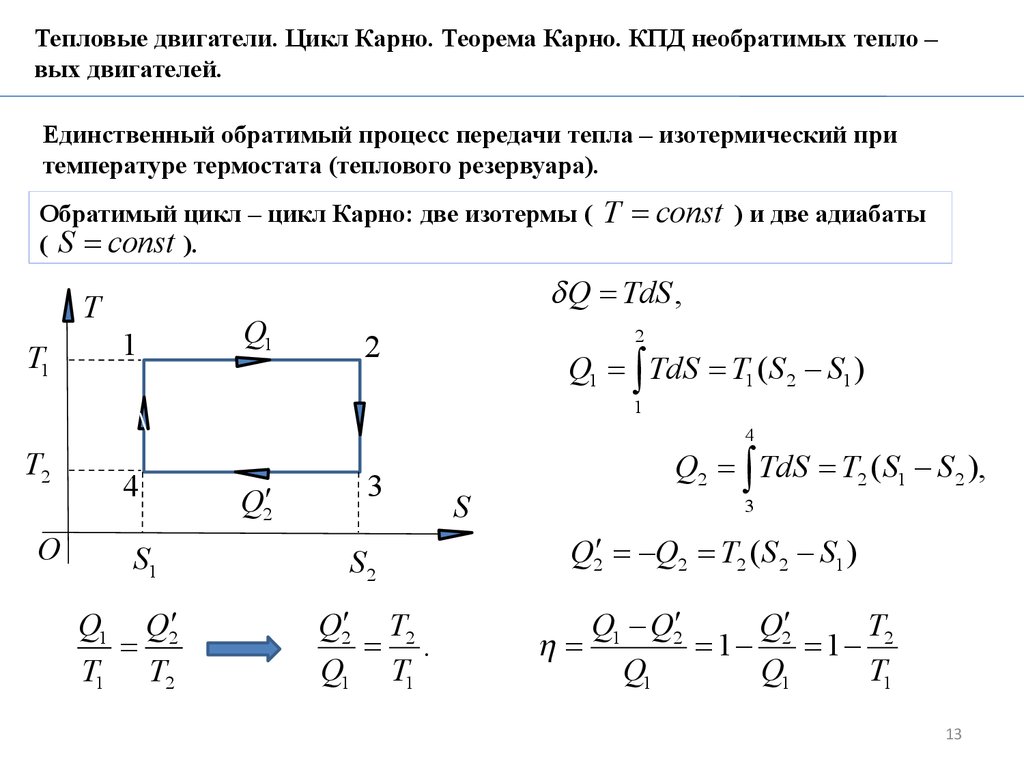 Энтропия. Тепловые двигатели. (Лекция 10) - презентация онлайн