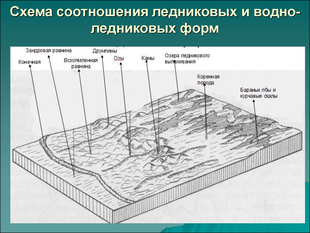 Озы кратко. Морена отложения ледника. Ледниковые отложения Морена схема. Ледниковые формы рельефа. Ледниковые и водно-ледниковые формы рельефа..