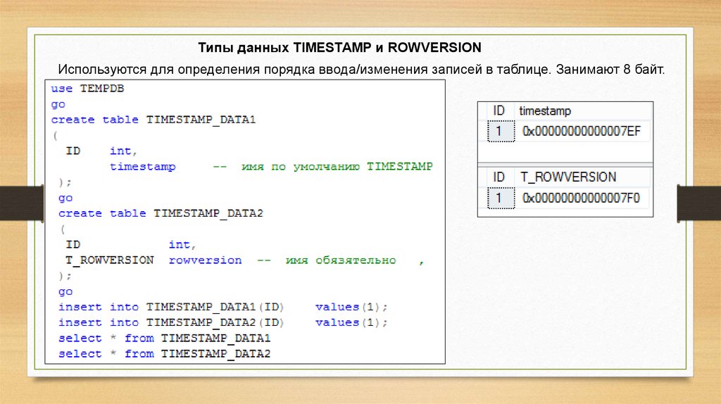 Изменение записи. Тип данных timestamp. Определить правила ввода. Директива для работы с rowversion c#.