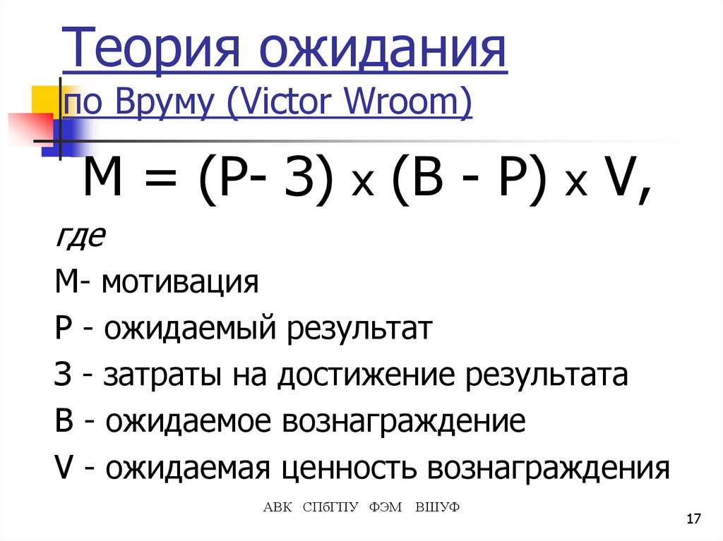 Модели мотивации виктора врума. Формула теории мотивации Врума. Теория ожидания формула. Формула теории ожидания Врума. Формула мотивации по теории ожидания в Врума.