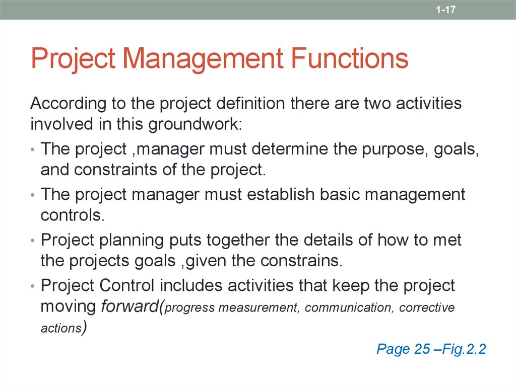 Planning function. Management functions. Project Control functions. Project goal.