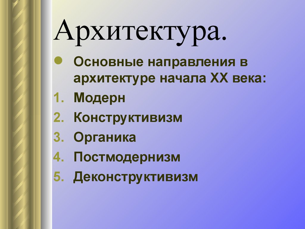 Культура 20 века основные направления