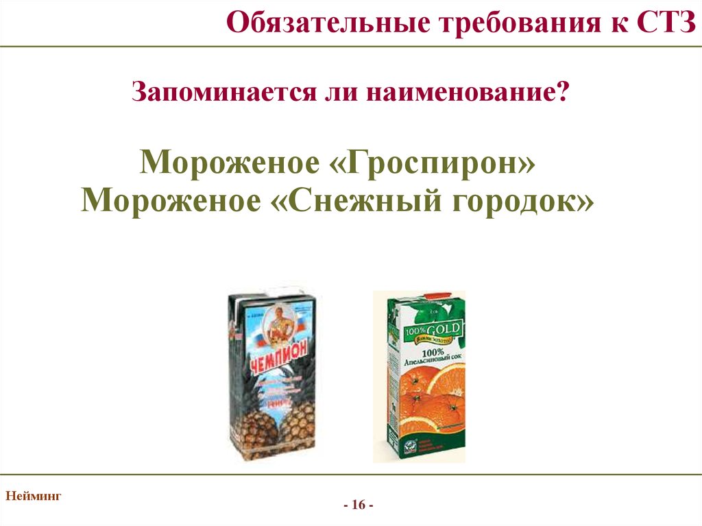 Товарное наименование. Требования к мороженому. Наличие рекламных продуктов СТЗ.