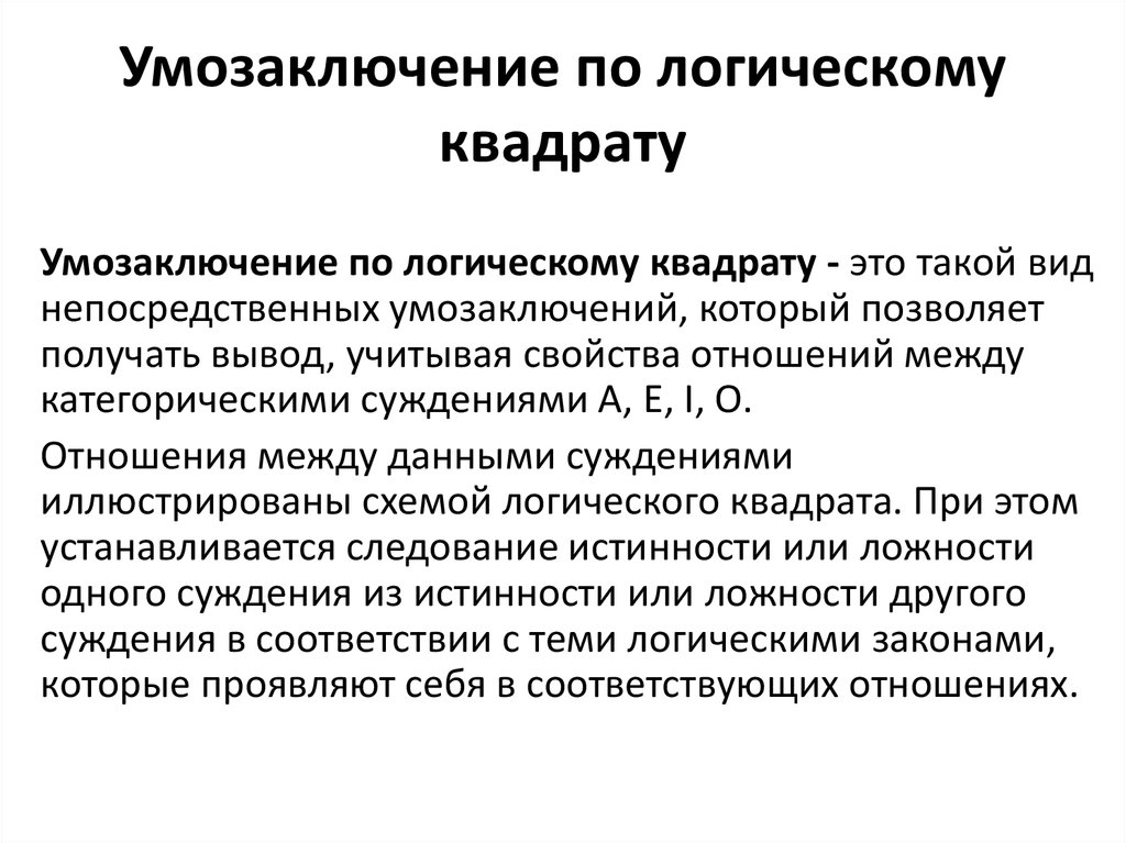 Схема умозаключения по логическому квадрату в логике