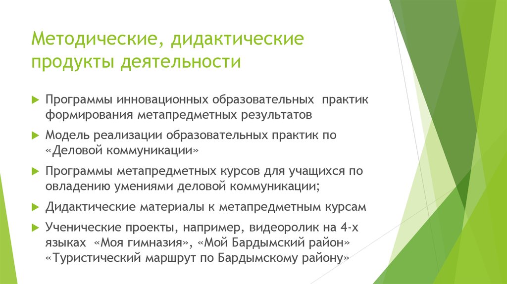 Методические, дидактические продукты деятельности