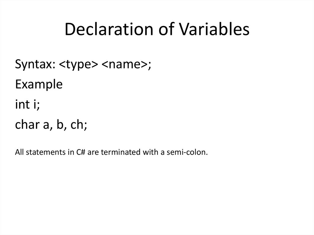 Declaration of Variables