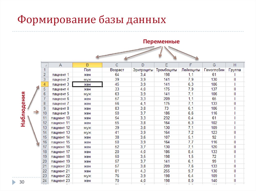 Формирование базы данных