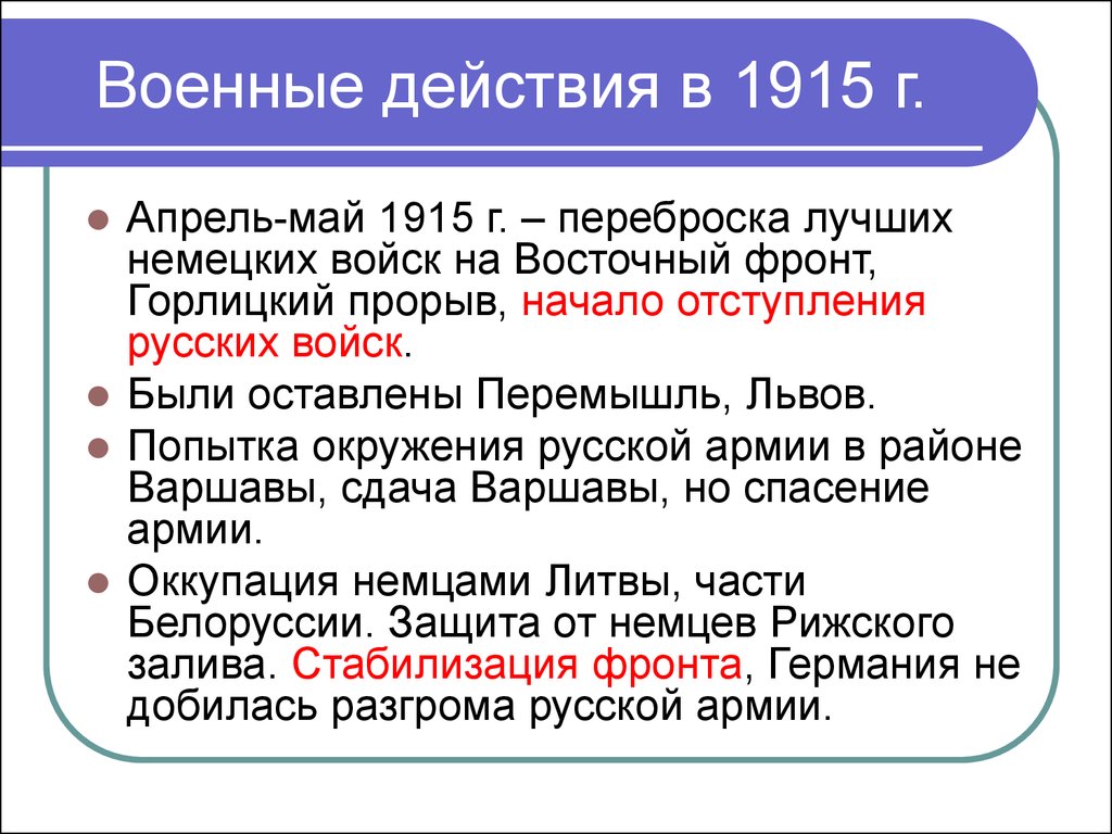 Военные действия в 1915 г.