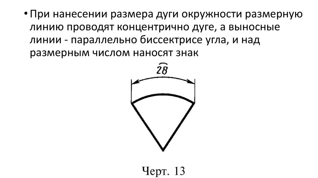 Обозначение дуги окружности. Размер дуги окружности. Нанесение размеров дуг и угла. Длина дуги обозначение.