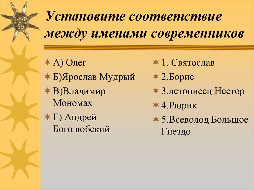 Соответствие между именами. Установите соответствие между именами современников. Установите соответствие между современниками. Имена современников. Ярослав Мудрый современники.