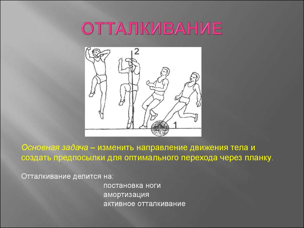 Изменяемых задач. Отталкивание в прыжках в высоту. Отталкивание при прыжке в высоту. Направление движения тела. Основные движения туловища.