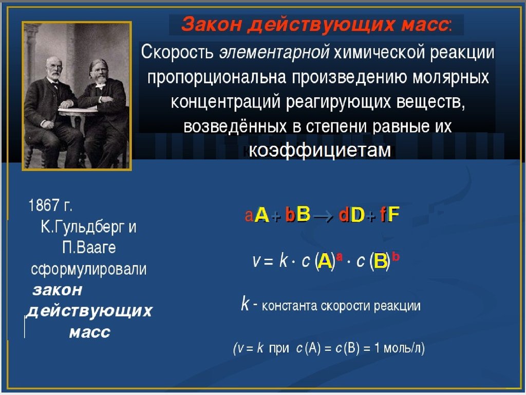 Закон действующих масс. К Гульдберг и п Вааге. Закон действующих масс Гульдберга и Вааге. Элементарные химические реакции. Скорость элементарной реакции.