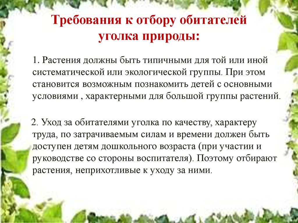 Требования к отбору. Требования к отбору обитателей уголка природы. Цель уголка природы. Уголки природы в детском саду цель ,задачи.. Уход за обитателями уголка природы в детском саду.