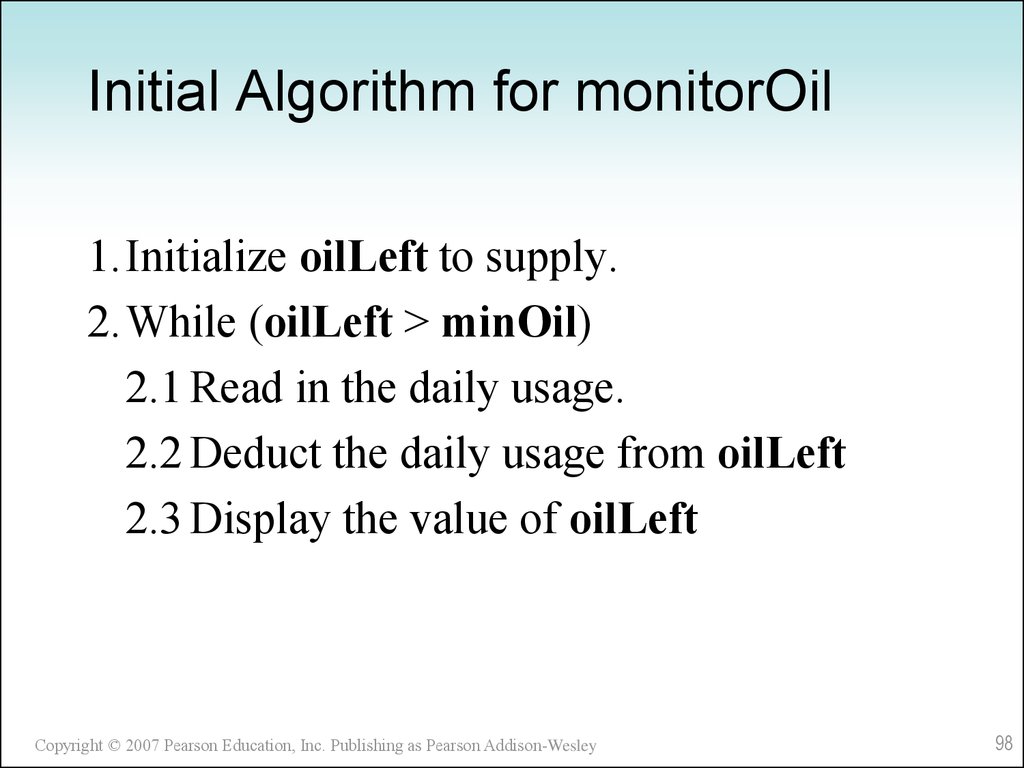 Initial Algorithm for monitorOil