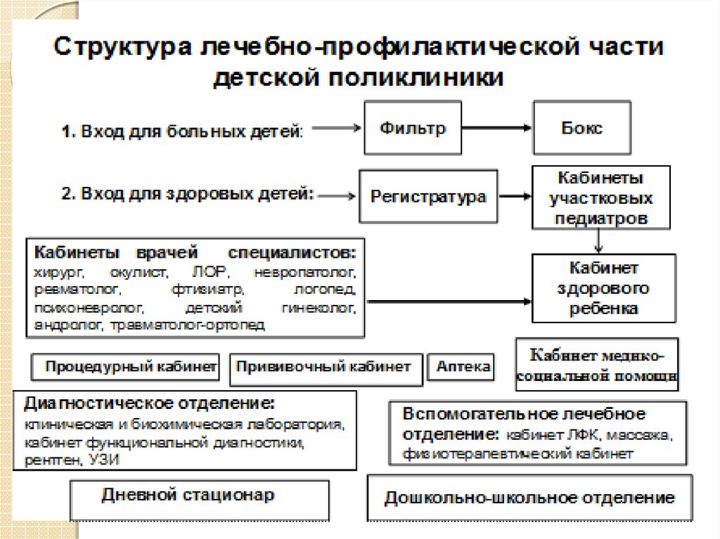 Структура ребенка. Устройство детской поликлиники. Виды медицинской помощи для детей. Структура кабинета педиатра в детской поликлинике. Структура дошкольно-школьного отделения детской поликлиники.