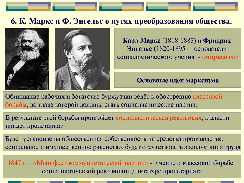 6. К. Маркс и Ф. Энгельс о путях преобразования общества.