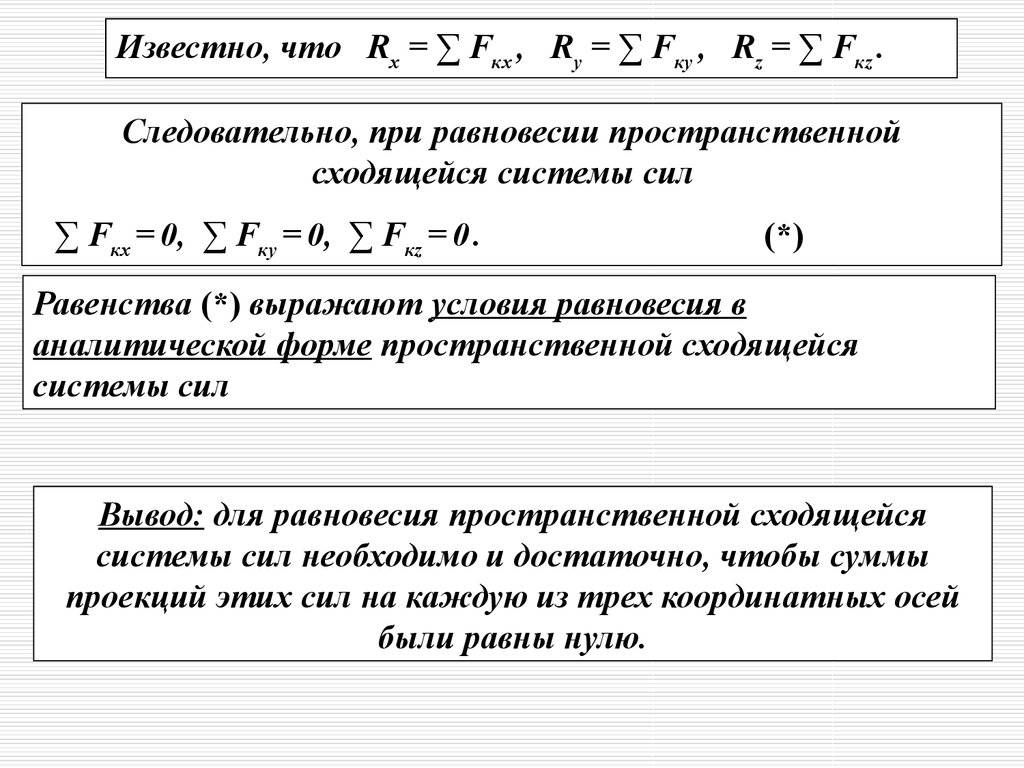 Условие равновесия системы сходящихся сил. Условия равновесия пространственной системы сил. Пространственная система сходящихся сил. Равновесие системы сходящихся сил. Условия равновесия системы сходящихся сил.