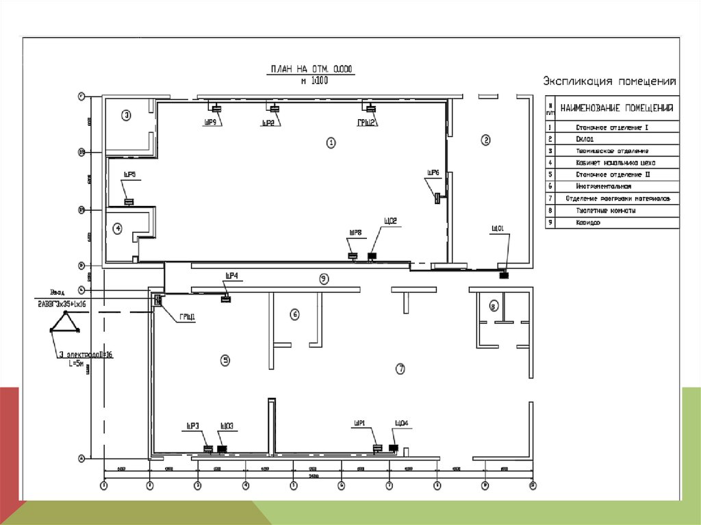 Чертеж освещения помещения