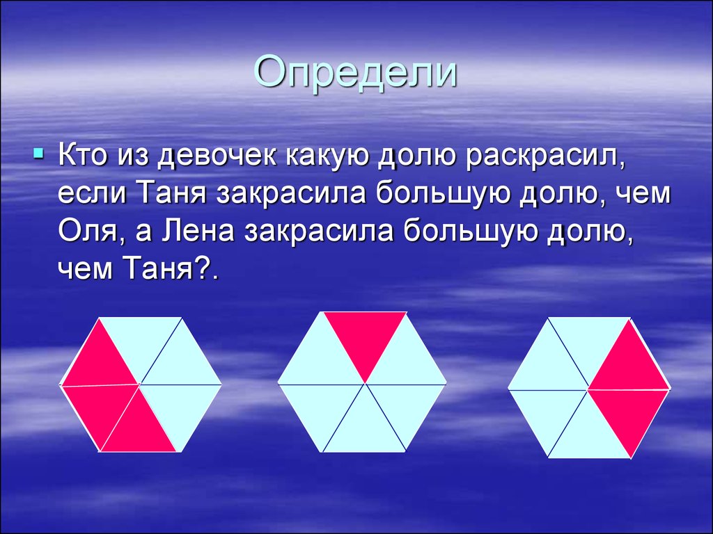 Какую долю 1. Рассмотрим рисунок и определи кто из девочек какую долю закрасил. Кто из девочек какую долю если Таня. Кто из девочек какую долю закрасил если Таня. Рассмотри рисунок и определи кто из девочек какую долю закрасил.