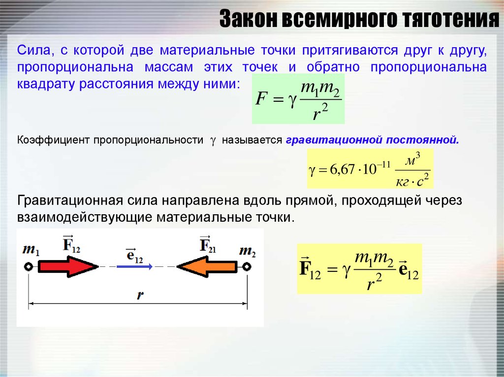 Сила прямая работа. Коэффициент в формуле силы Всемирного тяготения. Закон Всемирного тяготения для двух точечных масс. Закон Всемирного тяготения в векторной форме. Закон Всемирного тяготения для двух материальных точек.