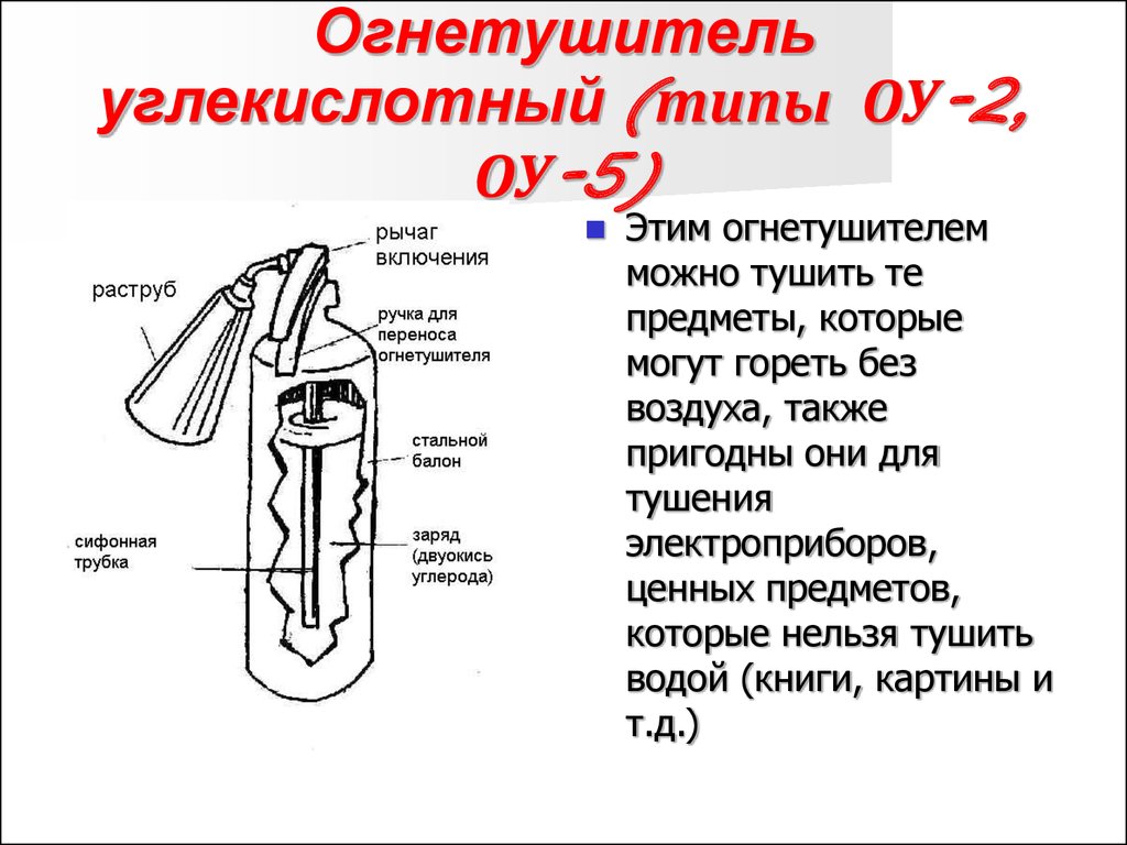 Углекислотный огнетушитель что можно тушить