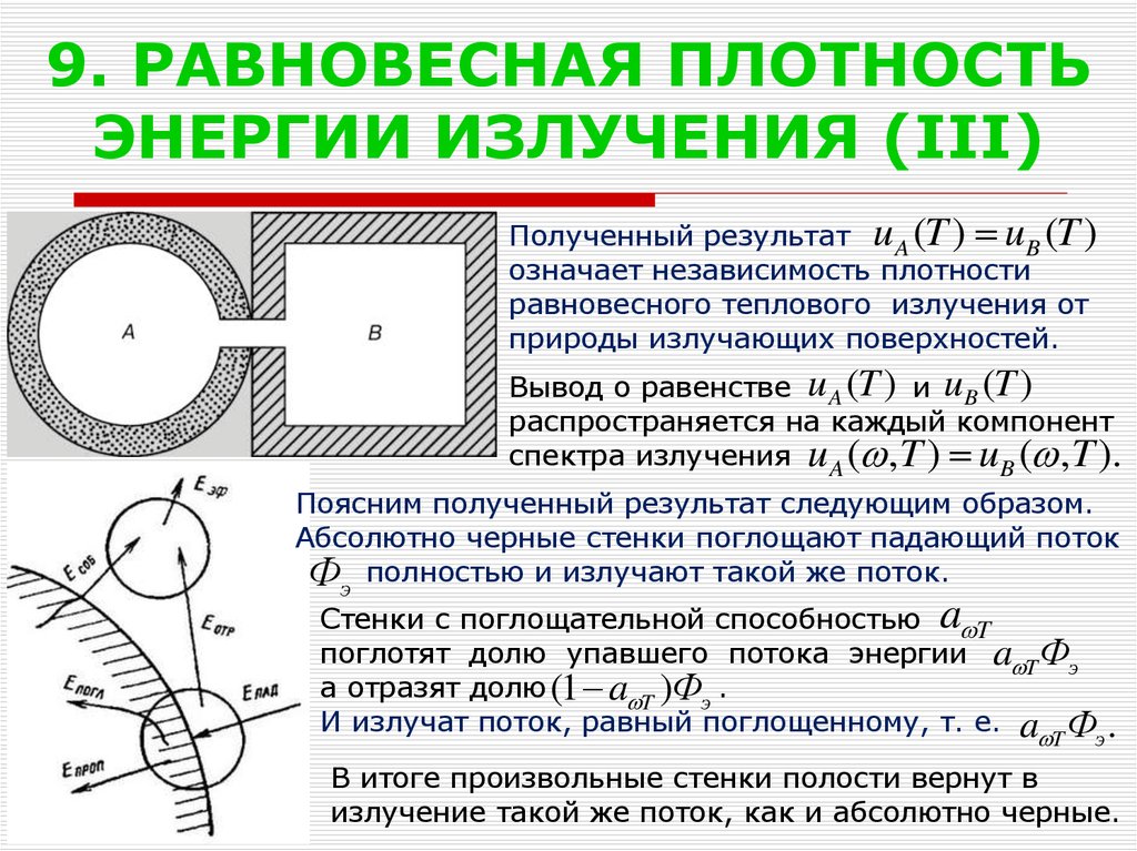 Объясните полученные результаты. Равновесная плотность энергии излучения. Плотность энергии равновесного теплового излучения. Плотность потока теплового излучения. Равновесная плотность энергии излучения формула.