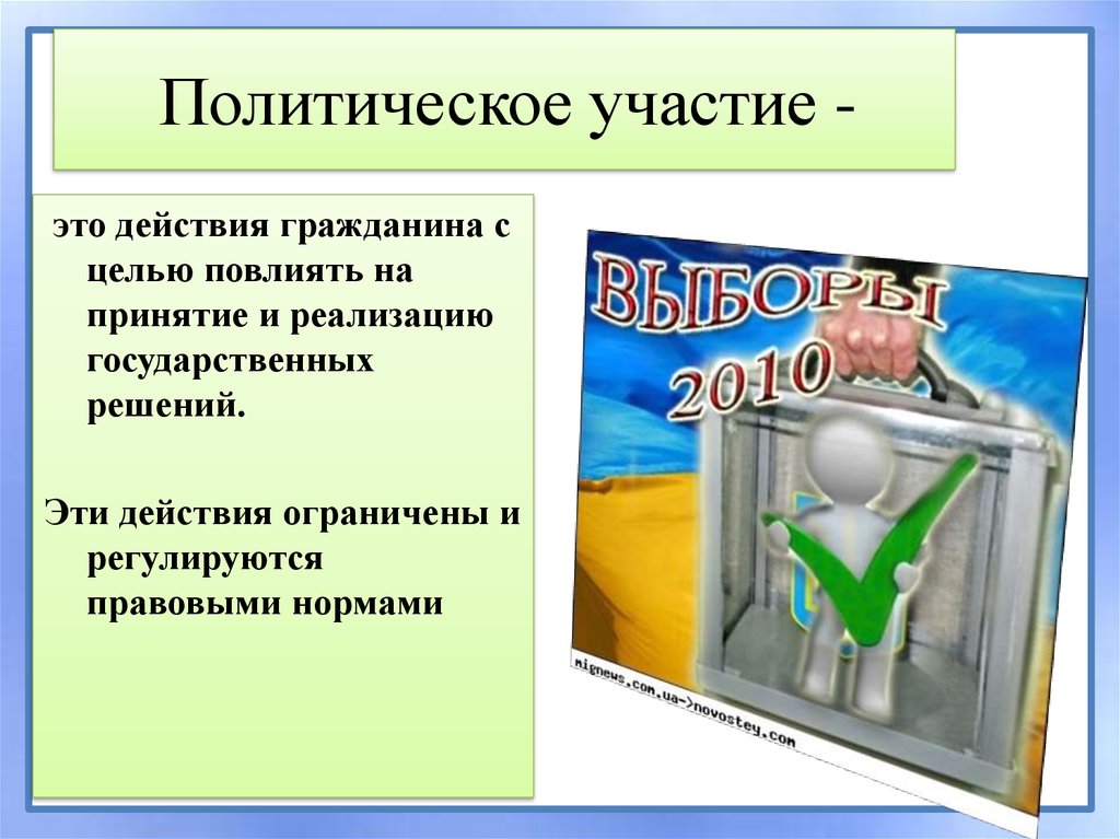 Политическое участие граждан выборы план