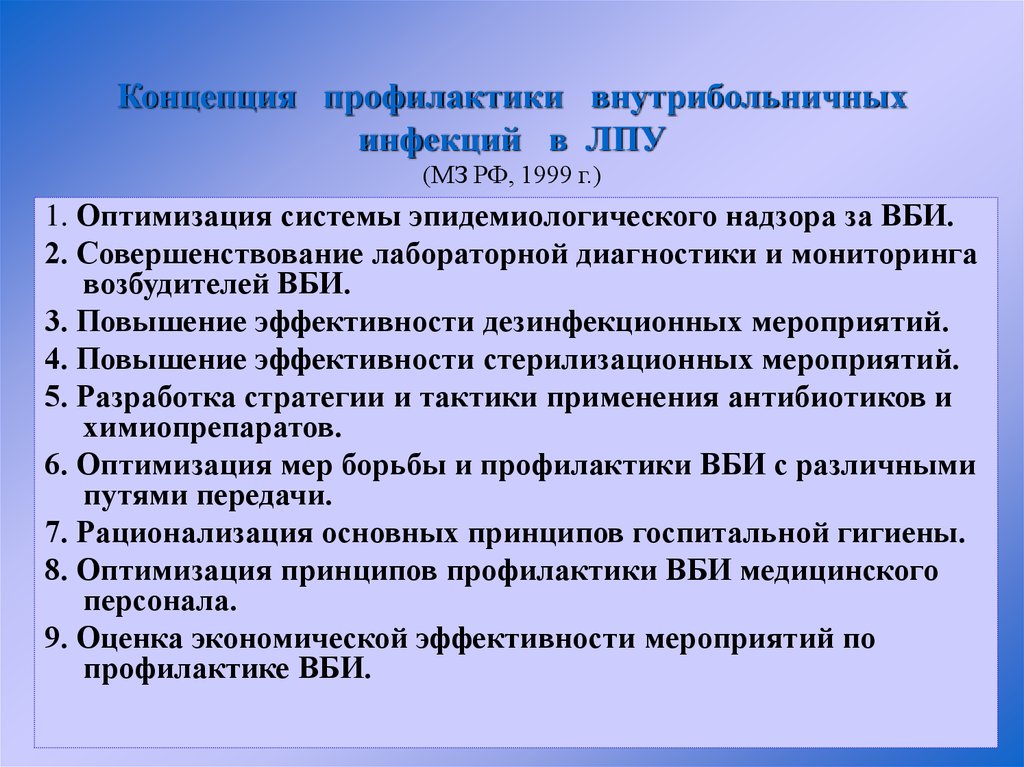 Профилактика вби. Профилактика внутрибольничной инфекции в ЛПУ.