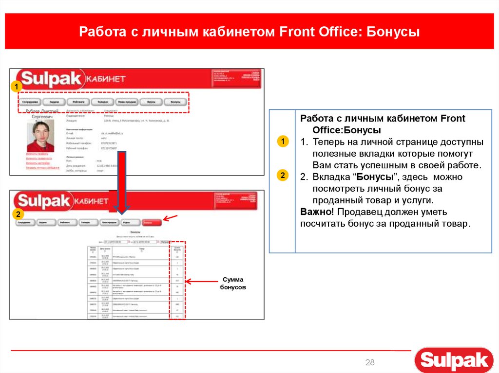 Работа с личным кабинетом Front Office: Бонусы