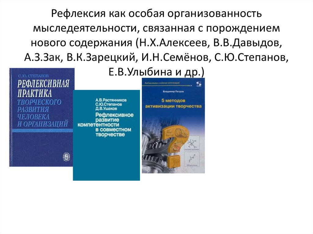 Рефлексия как особая организованность мыследеятельности, связанная с порождением нового содержания (Н.Х.Алексеев, В.В.Давыдов, А.З.Зак, В.К.