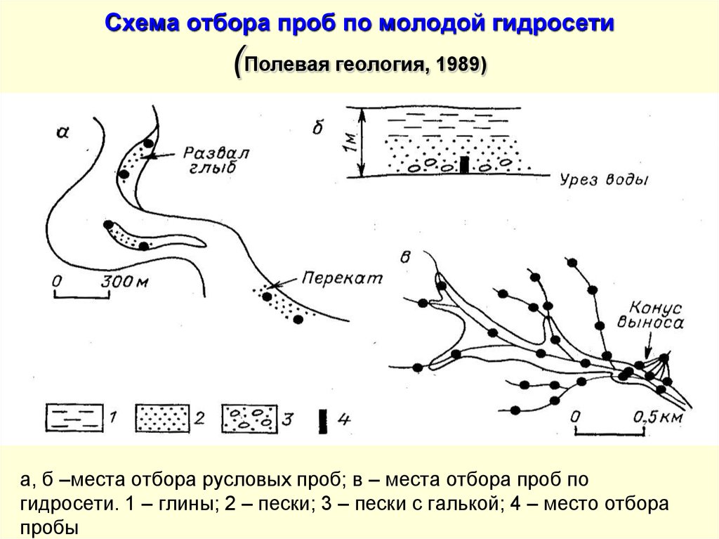 Схема отбора проб по молодой гидросети (Полевая геология, 1989)