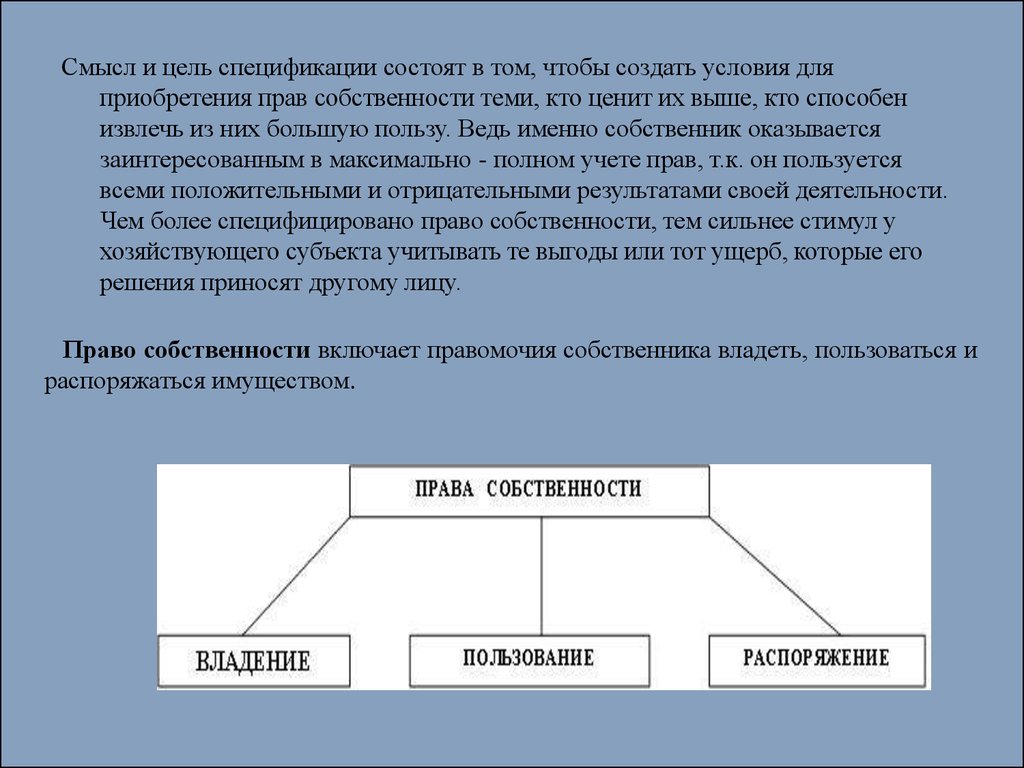 Смыслы собственности. Спецификация прав собственности это в экономике. Способы спецификации прав собственности. Права собственника имущества. Права собственности как правила игры в хозяйственных системах.