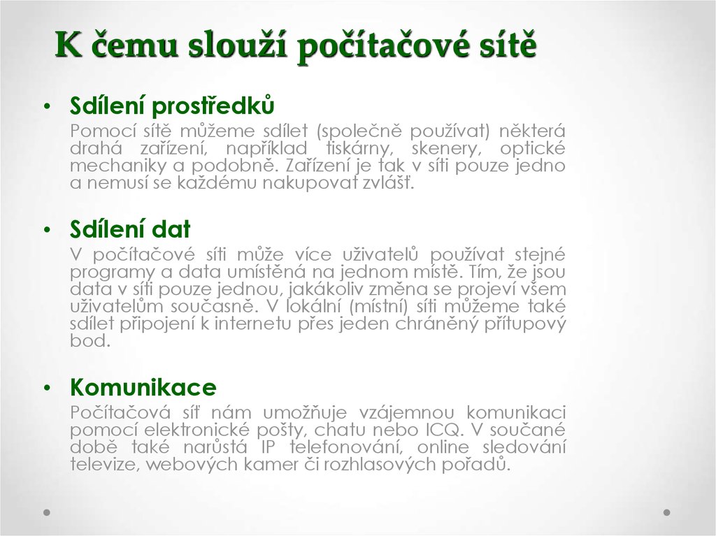 K čemu slouží počítačové sítě