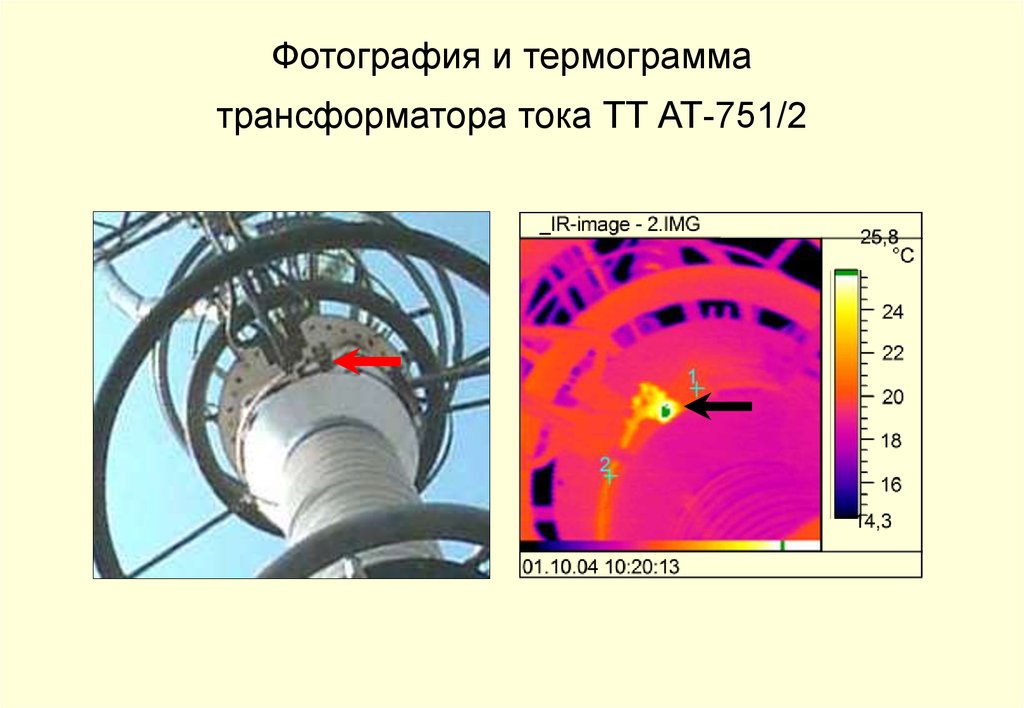 Фотография и термограмма трансформатора тока ТТ АТ-751/2