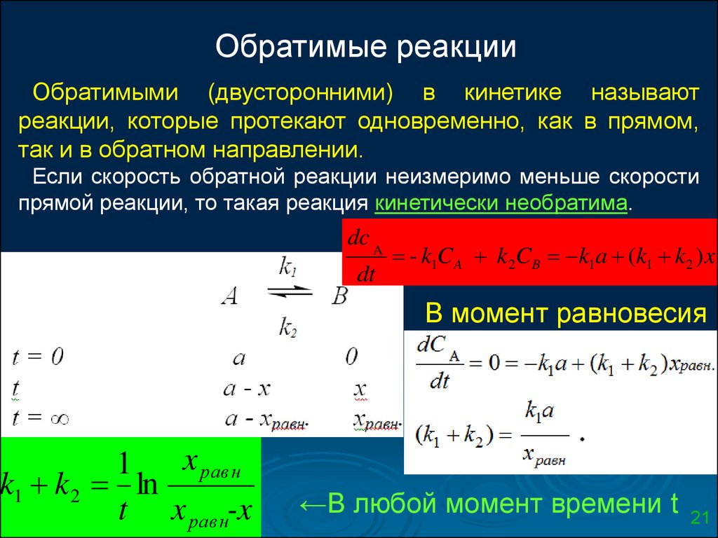 Скорость обратной реакции. Кинетика реакции. Кинетика химических реакций. Скорость реакции для обратимой реакции. Кинетика обратимых реакций.