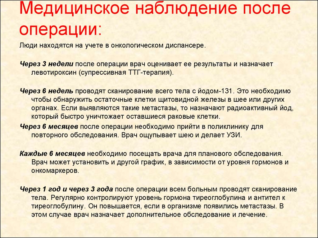 Стандартная схема ухода и наблюдения за пациентом в послеоперационном периоде