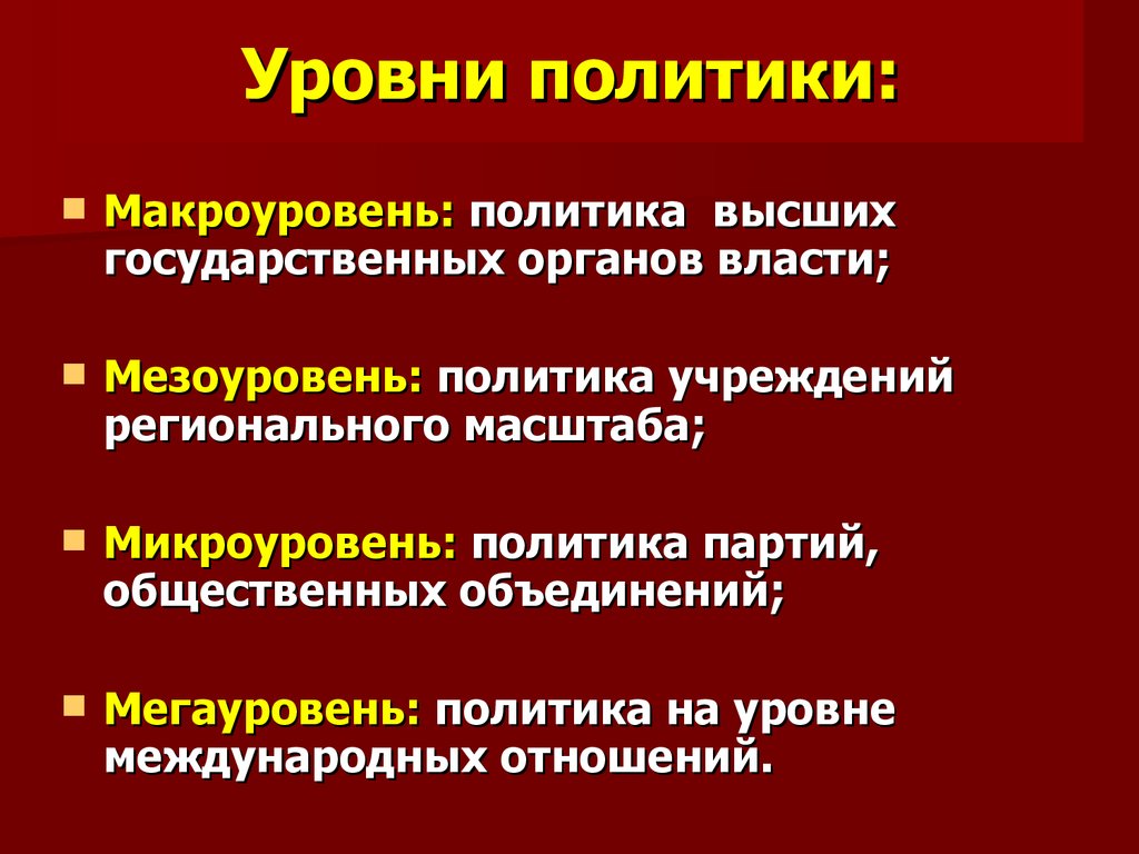 Уровни политики