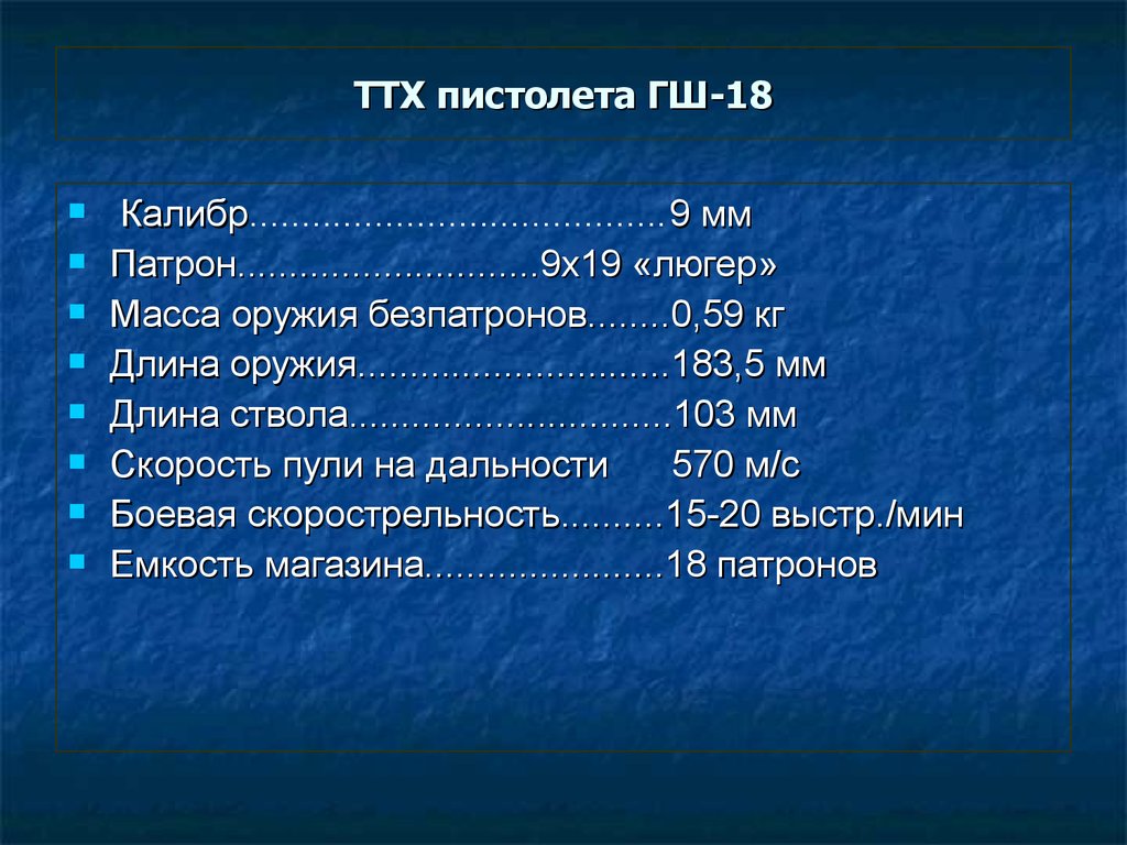 Характеристика пистолета. ГШ-18 пистолет характеристики. Пистолет ГШ ТТХ. Пистолет ГШ-18 тактико технические характеристики. 9 Мм пистолет ГШ-18,ТТХ.