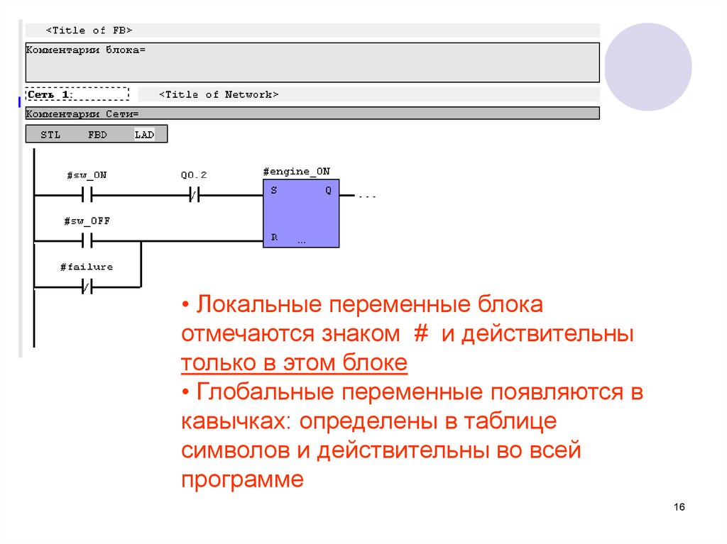 Блок переменных. Блок Примечание.