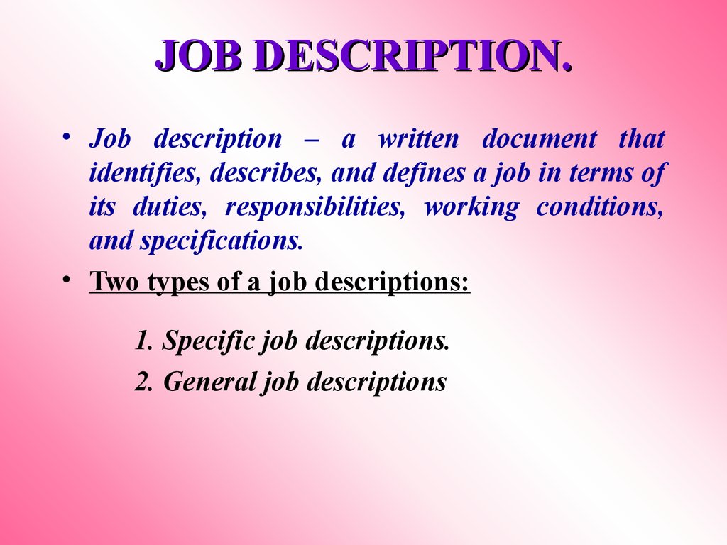 Job Description Meaning Definitions