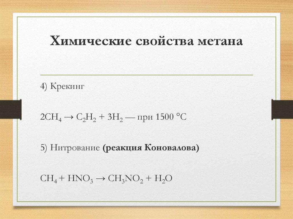 Химические свойства метана