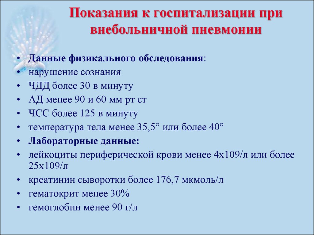 План обследования при пневмонии