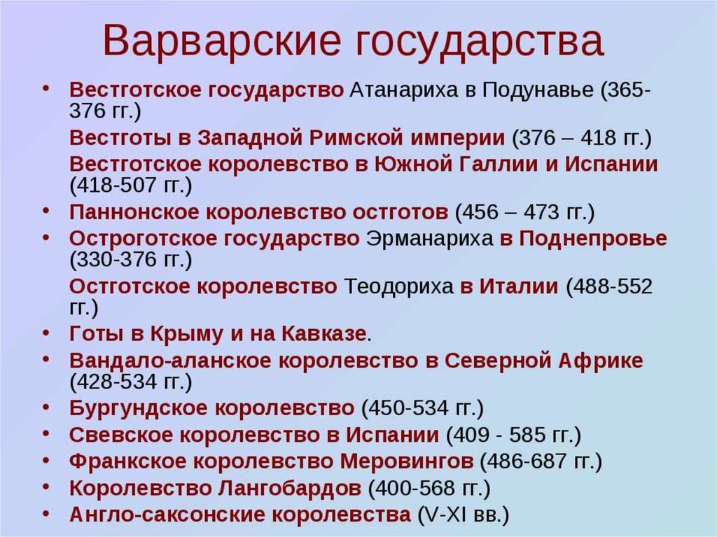 Годы королевств. Варварские государства. Образование варварских государств. Первые варварские государства. Образование первых варварских государств.