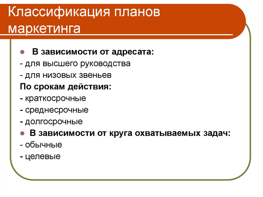 Зависимость планирования. Классификация планов маркетинга. Планы маркетинга классифицируются по. Классификация маркетинговых проектов. Маркетинговый план, классификация планов маркетинга.