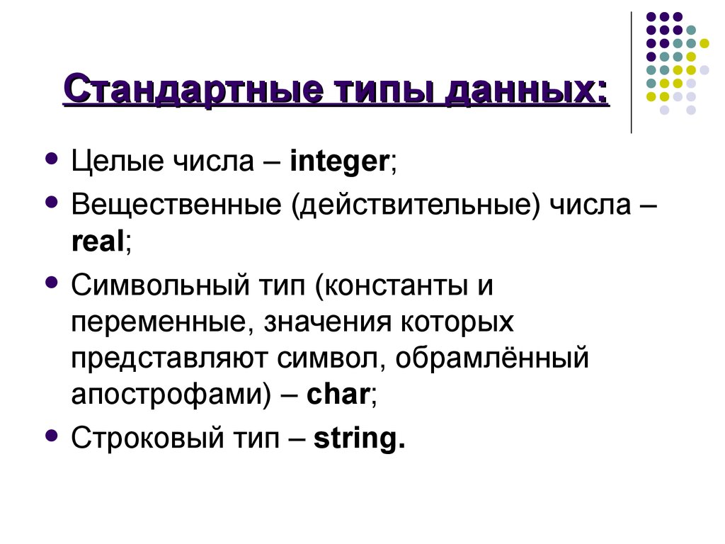 Действительных данных. Типы данных целые числа. Стандартные типы данных. Действительные числа в программировании. Действительный Тип данных.