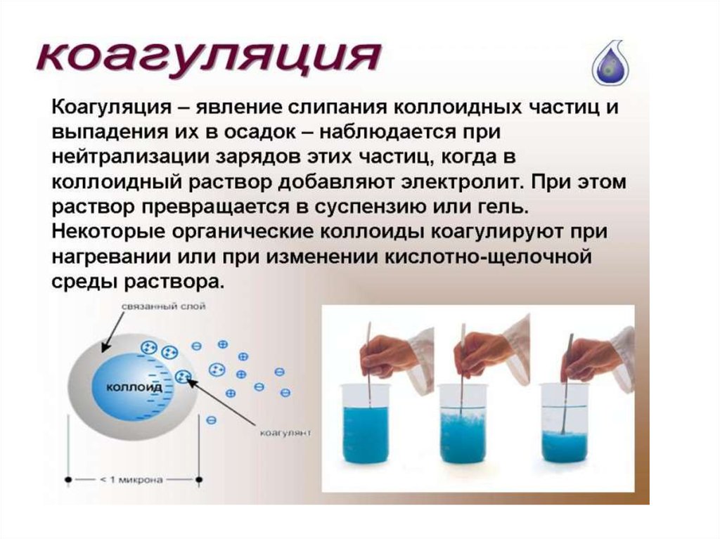 Выпадение осадка какое явление. Коагуляция (дисперсная система). Коагуляция это в химии. Коагуляция коллоидных систем. Коагуляция коллоидных растворов.