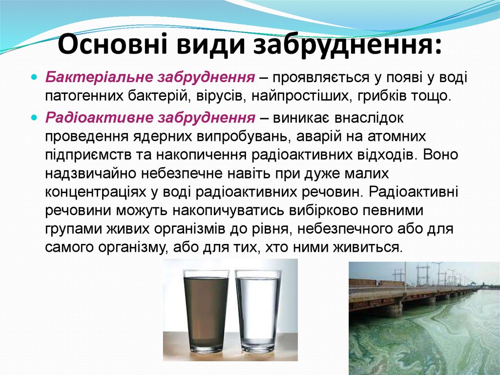 Основні види забруднення: