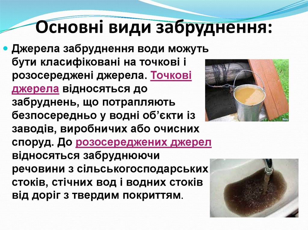 Основні види забруднення: