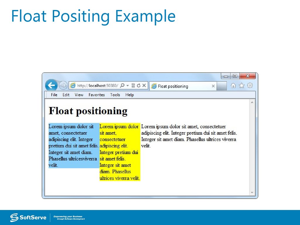 Float Positing Example